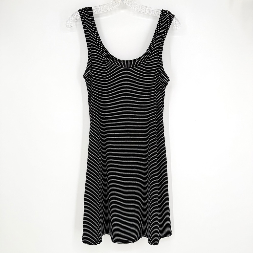 Vintage B.C.B.G. Dresses Striped Mini Dress Black Silver Metallic USA Made L